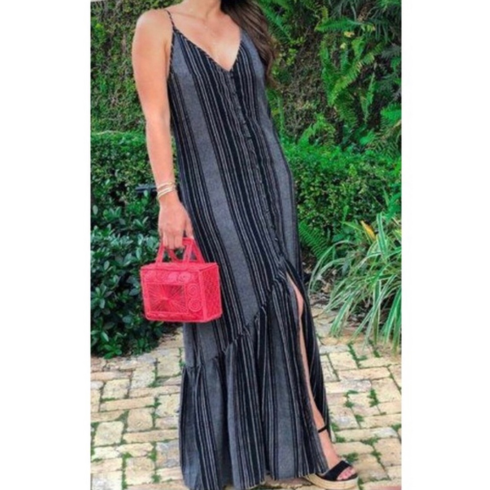 Aakaa Black and White Striped Maxi Dress